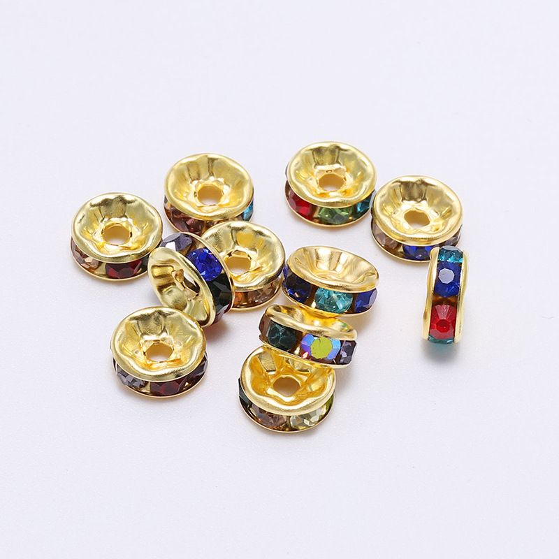 Kristall-Strassperlen-Abstandshalter mit flachem Rand, einzelne gemischte Farben, mehrfarbig, DIY-Schmuckzubehör, lose Perlen, Armband, Diamant-Felge_voghion.com