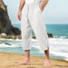 Pantaloni da uomo in cotone e lino, estivi, casual, da spiaggia, con coulisse in vita, elastici, comodi e traspiranti, a gamba dritta_voghion.com