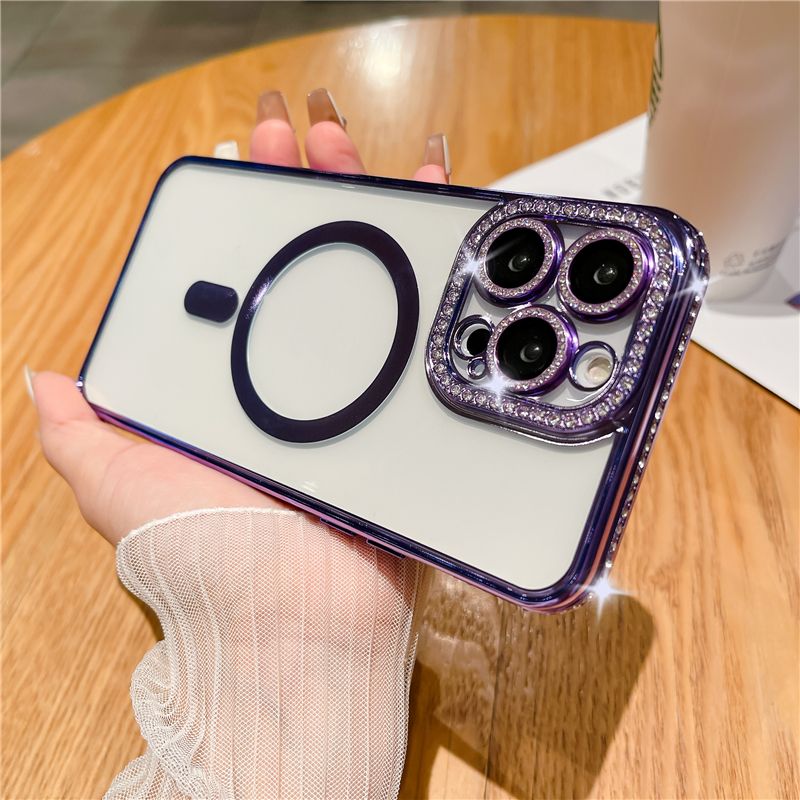 Lüks Şeffaf Glitter Magsafe Kablosuz Şarj Kılıfı iPhone 14 13 12 11 Pro Max Artı Kaplama Tampon Kapak Kılıfları_voghion.com