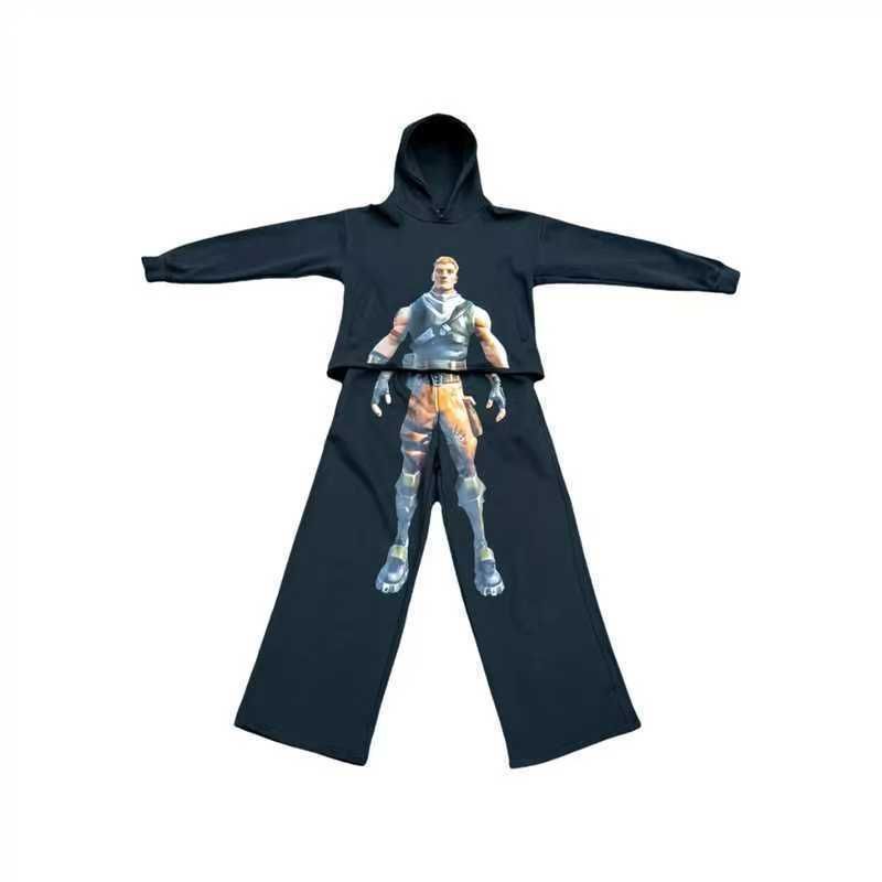 ​​"Men's Samurai Print Hoodie & Jogger Set – Long-Sleeve Streetwear Pullover With Matching Pants (Navy Blue) – Hip-Hop Casual Outfit XS-XXL"​​_voghion.com