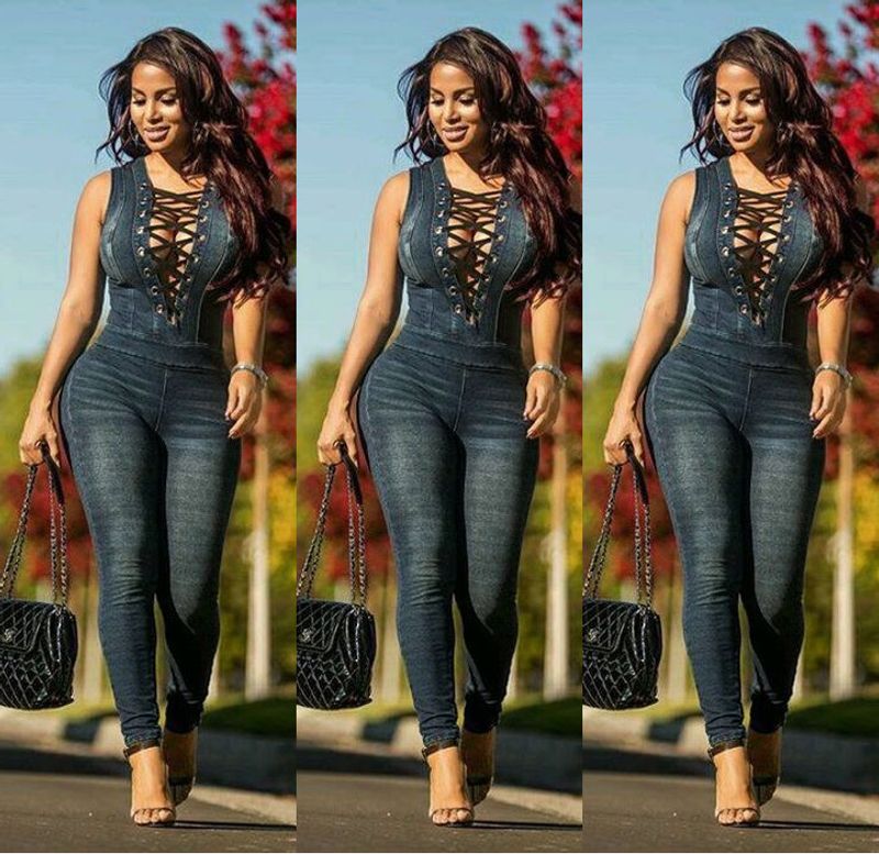 Women's denim slim slim chest order corns denim rompers_voghion.com