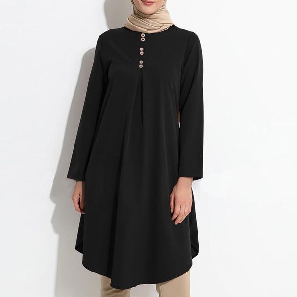 Abito a coda di rondine casual alla moda con maniche lunghe e bottoni in tinta unita da donna in magazzino_voghion.com