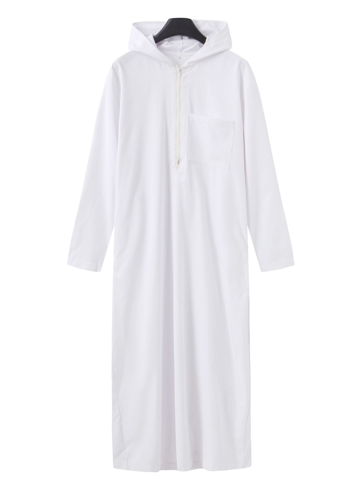 Cappello musulmano da uomo con tasca tinta unita, indossato all'esterno della vestaglia_voghion.com