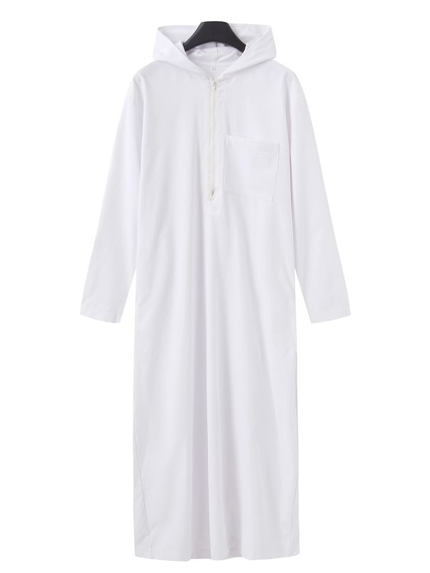 Cappello musulmano da uomo con tasca tinta unita, indossato all'esterno della vestaglia_voghion.com