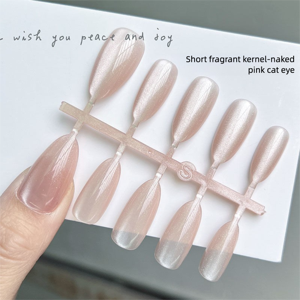 Nude Pink Cat Eye Tips High-end New Wearable Finished Detachable Pre-made Nails Whitening Nail Stickers_voghion.com