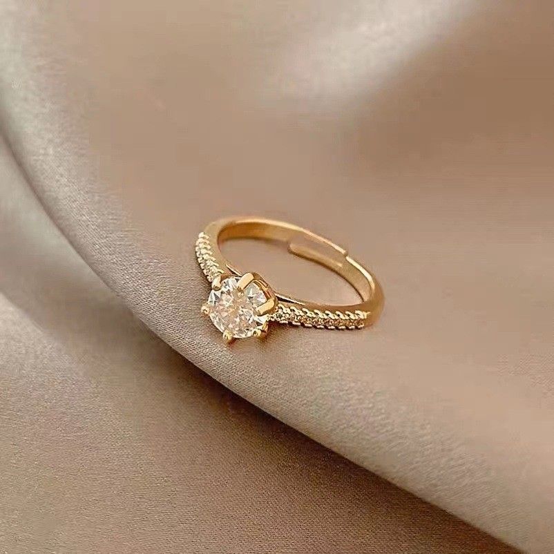 Anello con indice aperto coreano placcato in oro vero con zirconi di alta qualità per donne, personalità alla moda, celebrità di Internet_voghion.com