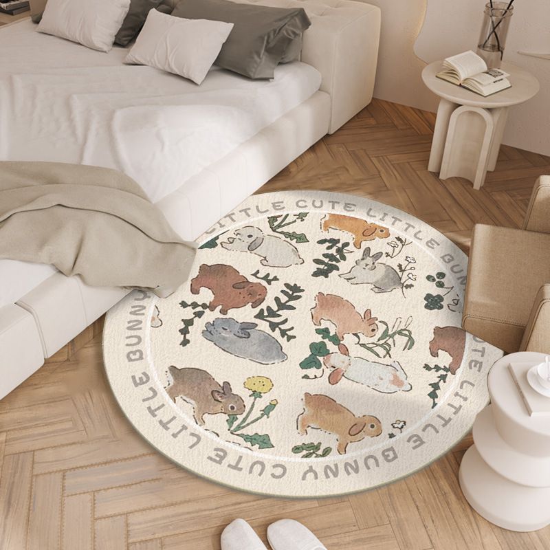 Manta redonda de cuento de hadas con diseño de conejo de dibujos animados, alfombra de cachemira para sala de estar, dormitorio, manta para mesita de noche, sofá, manta para mesa de centro_voghion.com