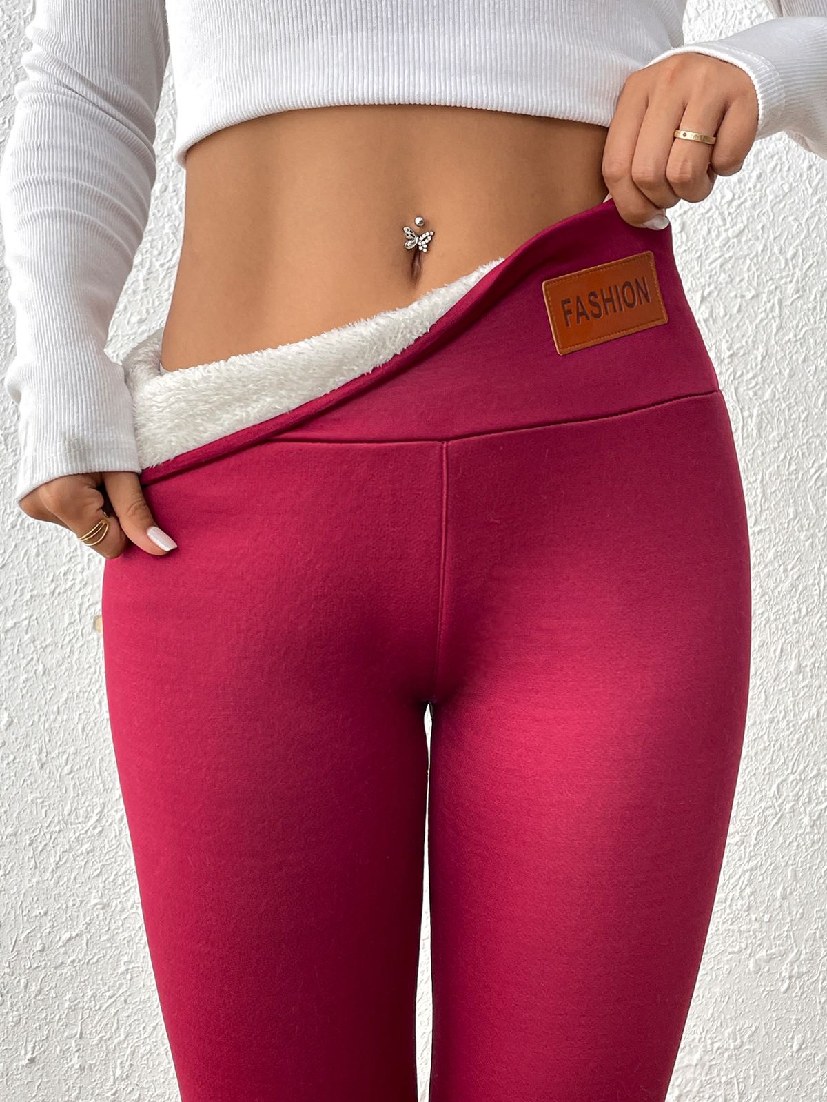 Women's Clothing High-Waisted Fleece-Lined Leggings With Elasticity, Warm Winter Thermal Pants, Stretchy Ankle-Length Trousers In Solid Colors_voghion.com