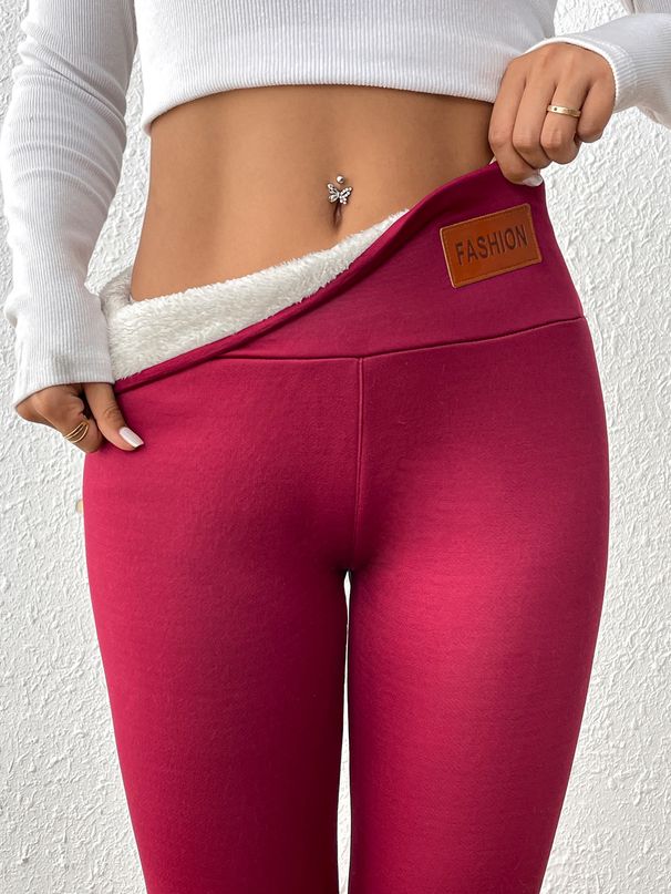 Women's Clothing High-Waisted Fleece-Lined Leggings With Elasticity, Warm Winter Thermal Pants, Stretchy Ankle-Length Trousers In Solid Colors_voghion.com