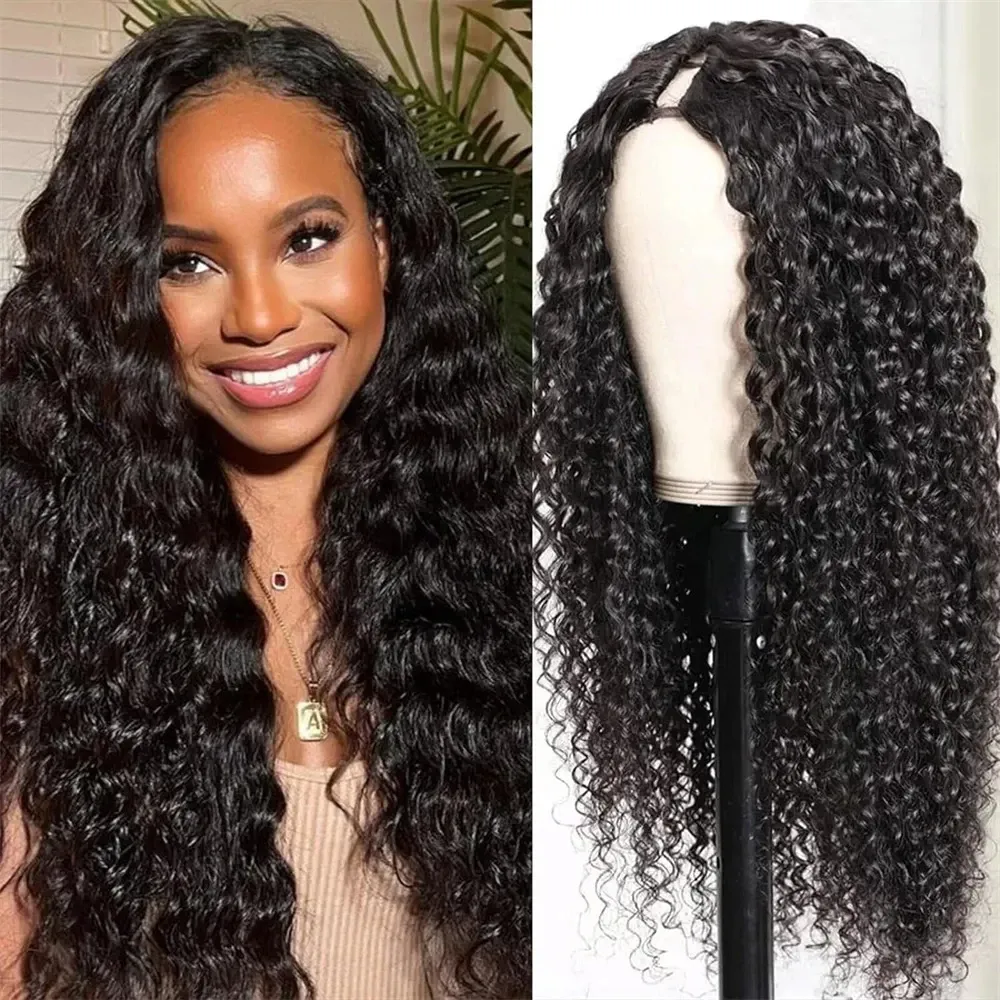 Water Wave V Part Wig Human Hair 180% Density Cheap Full Machine Made Wigs For Women_voghion.com