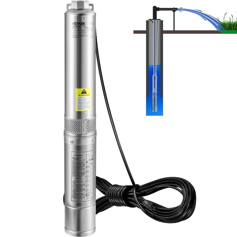 Well For 33ft 0.5HP Pumps 115V Deep Water Flow Submersible 4 Cord With Stainless Steel Industr 60Hz 28gpm 167ft Electric Pump_voghion.com
