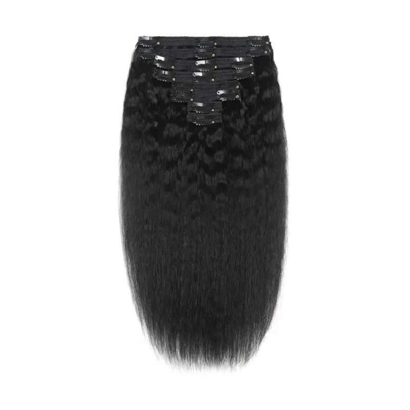 Kinky Straight Clips In Human Hair Extensions 100% Brazilian Remy Human Hair Extensions 8Pcs/Set Full Head 14-26 Inch For Women_voghion.com