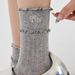 Chaussettes mi-mollet brodées pour femmes, tendance, ethniques, nœud, décontractées, blanches, nouveau style_voghion.com