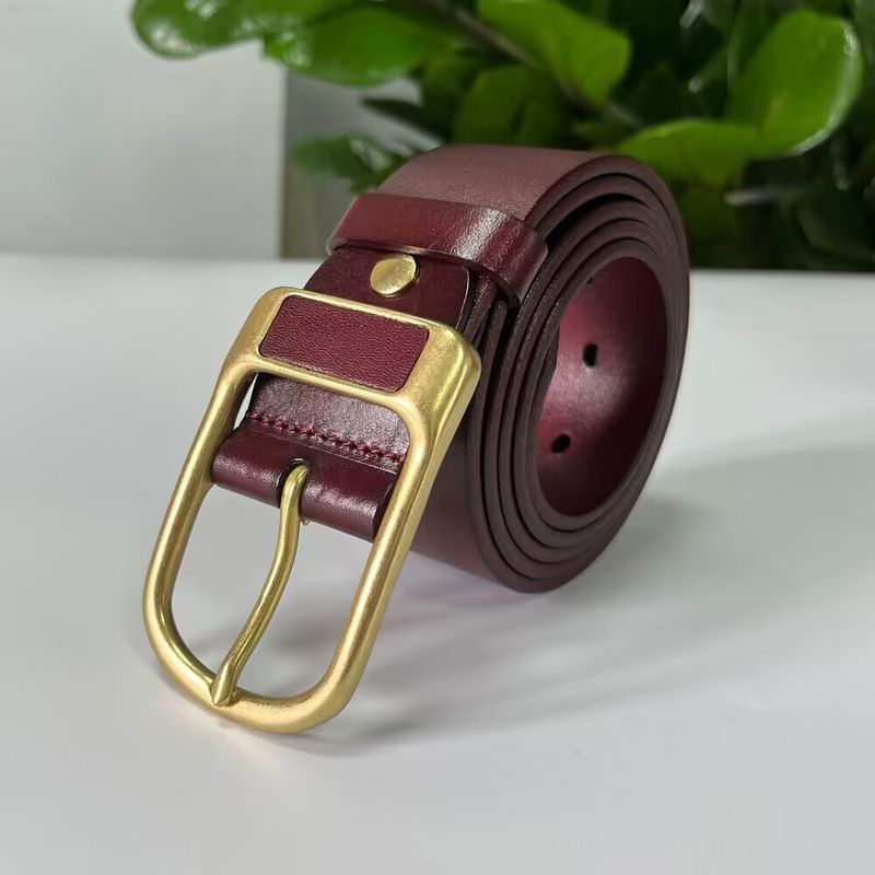 HOT Men's first-layer cowhide belt, simple, fashionable and trendy, gift-giving, genuine leather belt with copper buckle_voghion.com