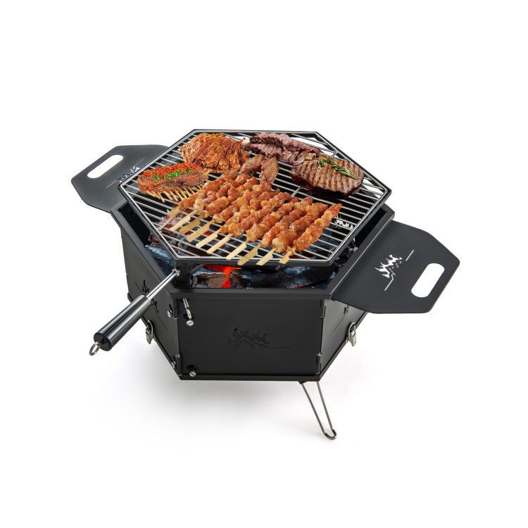 Portable Charcoal Grill Stove Rotatable With Foldable Body And Legs With Handles_voghion.com