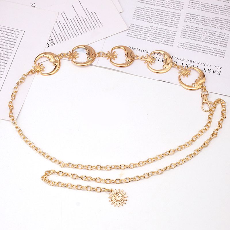 HOT Classico Haruku Stile Punk Gotico Luna Sole Metallo Donne Vintage Catena Alta Vita Argento Colore Ciondolo Cinture_voghion.com
