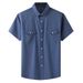 Camicia a maniche corte in denim elasticizzato taglie forti da uomo, camicia sottile casual da lavoro per uomo grasso, camicia sottile da uomo grasso, camicia sottile da uomo grasso_voghion.com
