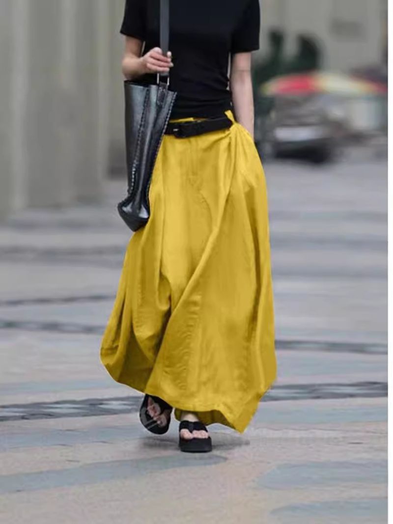 Women's Clothing Half Length Skirt Big Swing Skirt A Line Skirt High Waist Slimming Plus Size Women's Dance Long Skirt Large Stock_voghion.com