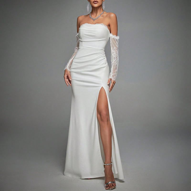 Women's Strapless evening dress sexy backless graduation ball adult ceremony host dress autumn_voghion.com