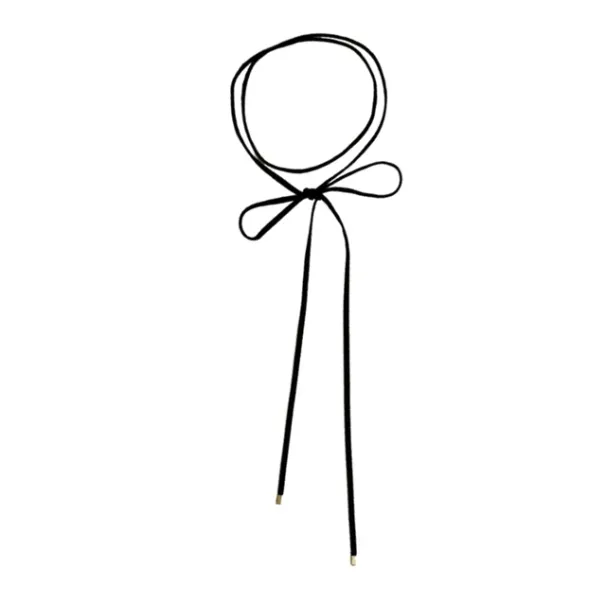 Collana lunga in corda Veets gotica coreana pronta da indossare, girocollo con fiocco nero, semplice, con catena regolabile_voghion.com