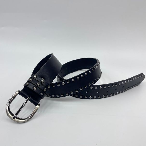 Genuine Leather Rivet Women Trendy Versatile Waist For Coat And Jeans Personality Belt Black_voghion.com