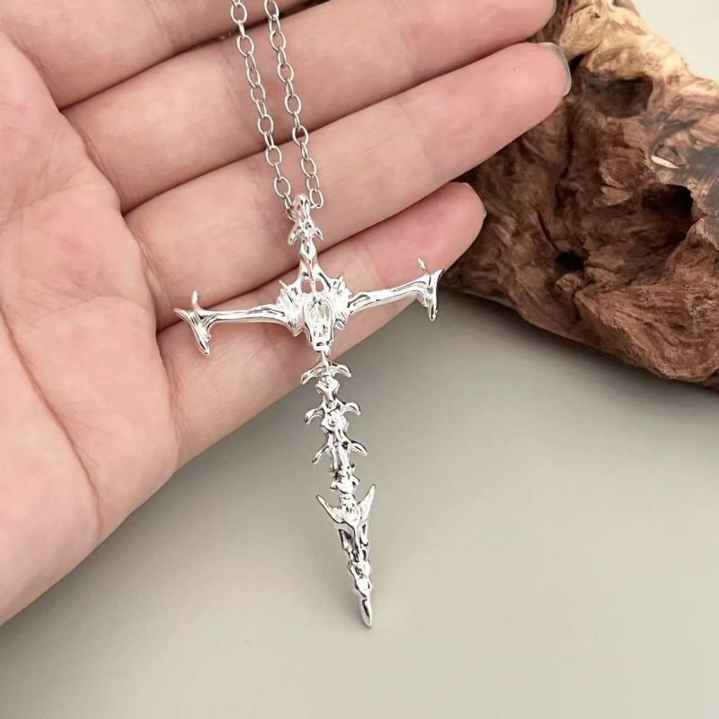 Collana con ciondolo a croce punk gotico 2025 per donna, uomo, vintage, unisex, argento, catena hip-hop, accessori di moda_voghion.com