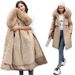 Parka invernale da donna con finiture in pelliccia sintetica, piumino lungo slim fit, caldo capospalla foderato in pile per il freddo_voghion.com