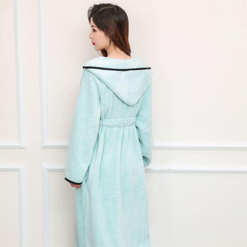 Winter Fleece Bathrobe For Women & Couples - Ultra Soft Coral Fleece Long Sleeve Hooded Bathrobe Thick & Absorbent Loungewear For Home & Spa​_voghion.com
