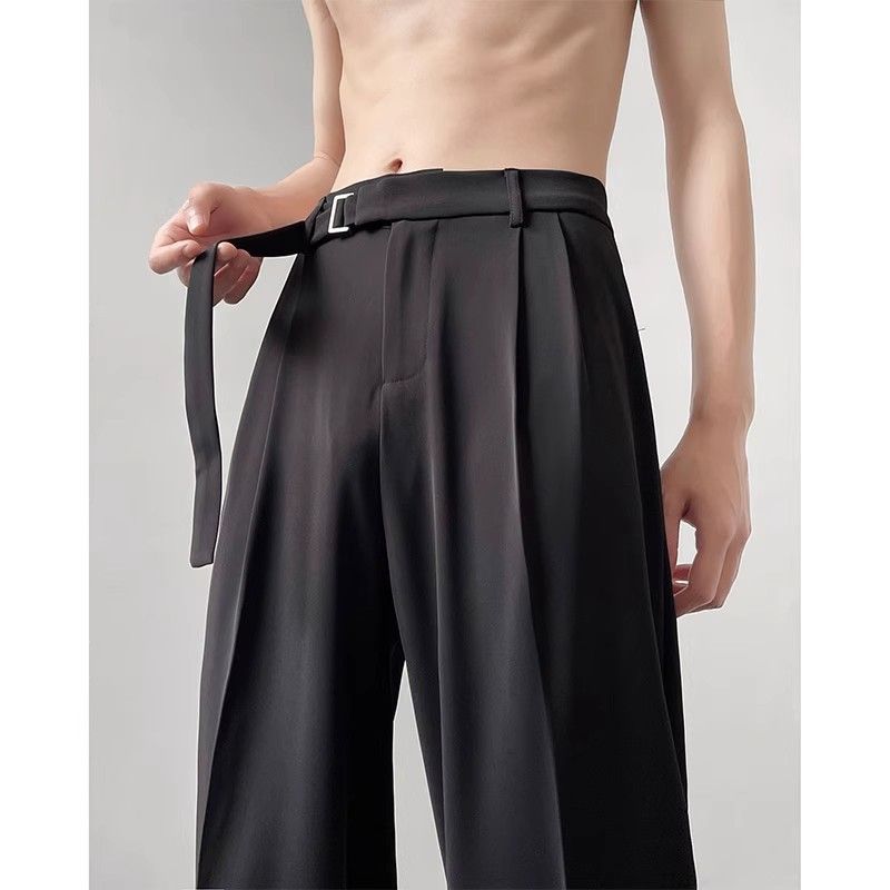 Men's Clothing Ice Silk Trousers Thin Shorts Straight Wide Leg Casual Long Trousers_voghion.com