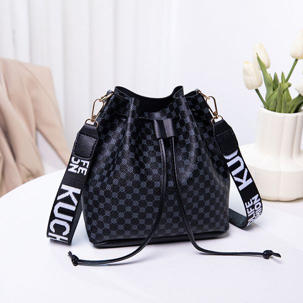 Borsa a secchiello da donna, stile trendy, grande capacità, borsa da pendolare con coulisse, borsa a tracolla con tracolla, tendenza alla moda_voghion.com
