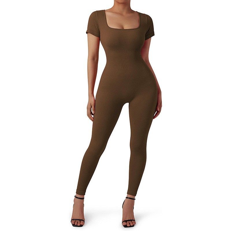 Women's Clothing New Short Sleeved Trousers Jumpsuit With Chest Pads Fitness Clothes Seamless Thread Yoga Jumpsuit_voghion.com