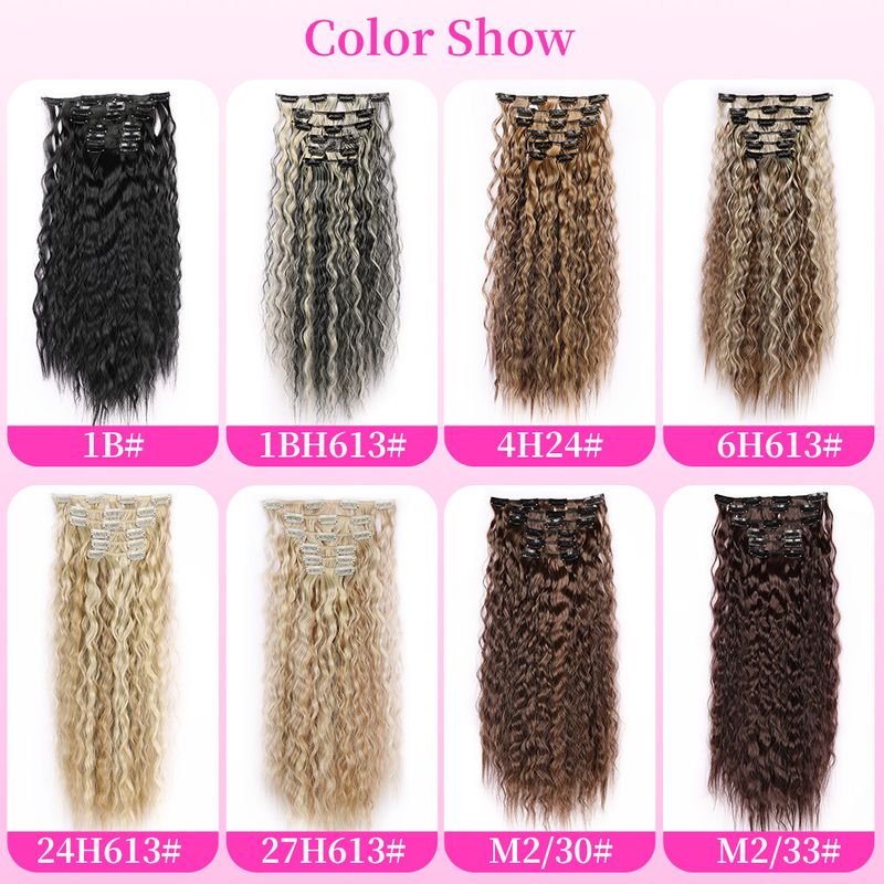 wool curl clip hair wig corn perm 6 piece set chemical fiber wig piece female water ripple hair extension piece_voghion.com