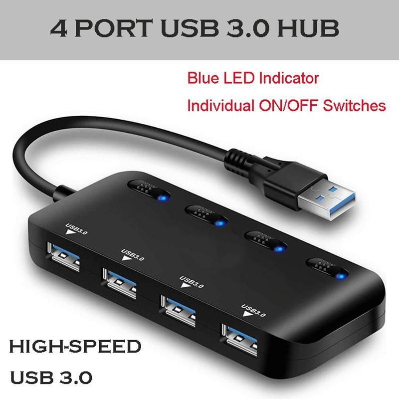 4-Port USB/Type-C 3.0 Hub with Individual LED Power Switches Portable Data Hub Compatible Transfer Splitter_voghion.com