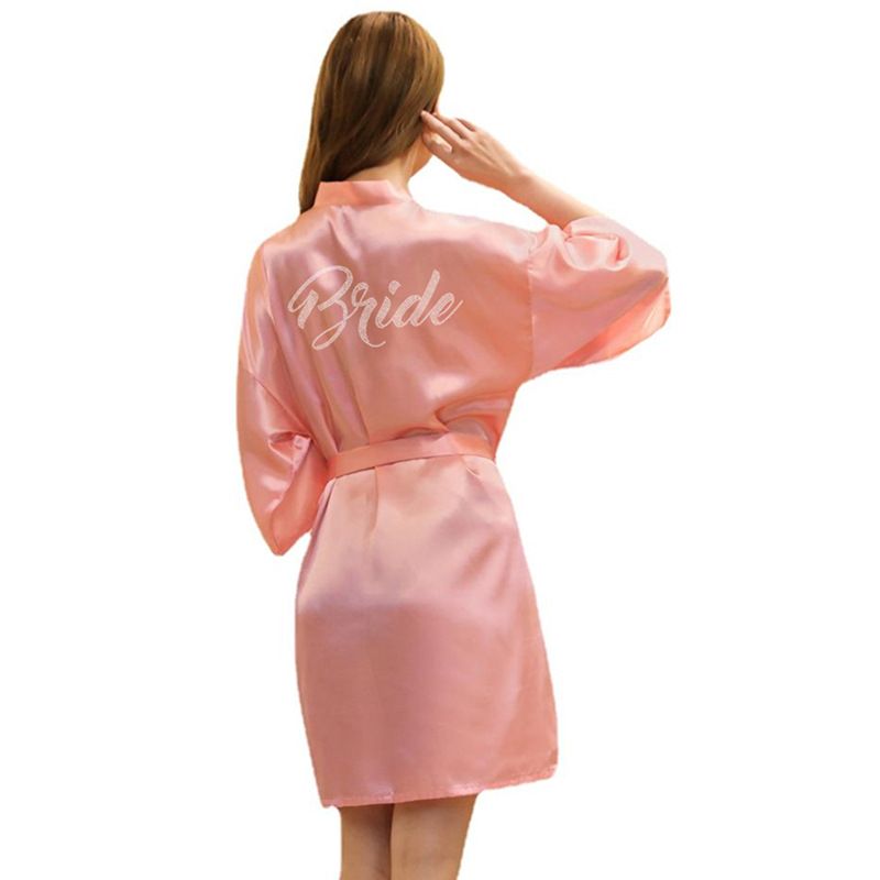 Damenbekleidung Diamantbesetzte Braut Hochzeit Make-Up Strickjacke Nachthemd Sommer Dünn Fünf-Punkt-Ärmel Einfarbig_voghion.com
