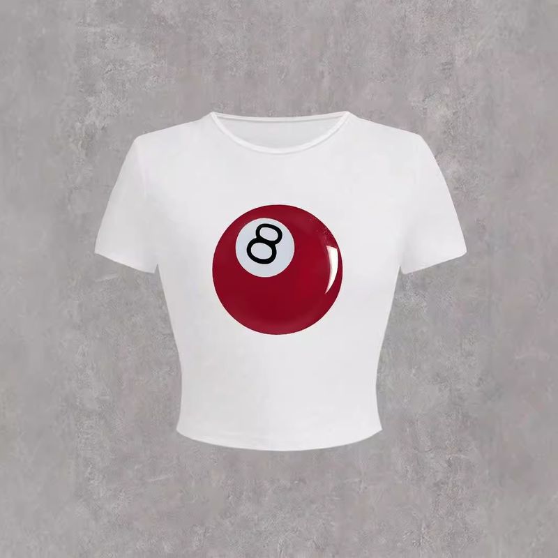Modisches Damen-T-Shirt mit Rundhalsausschnitt, lässig, Größe 8, Ball-Print, Y2K, kurzärmelig, Sommer, Street, Hot Girl Top_voghion.com