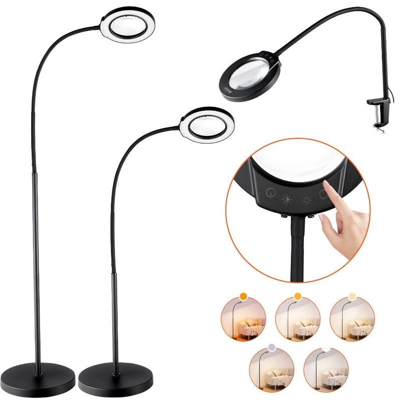 Light Magnifying And 5X LED With Ible Glass Gooseneck Floor Stand_voghion.com