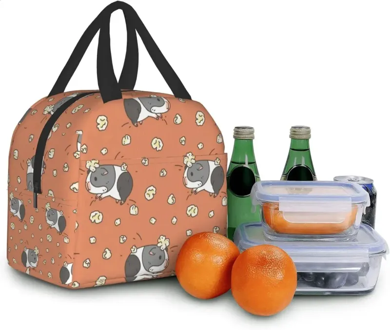 Meerschweinchen mit Popcorn-Lunchbox, isolierte, wasserdichte Tasche, wiederverwendbare Vordertasche, verwendet für Strandpicknicks 250318l_voghion.com