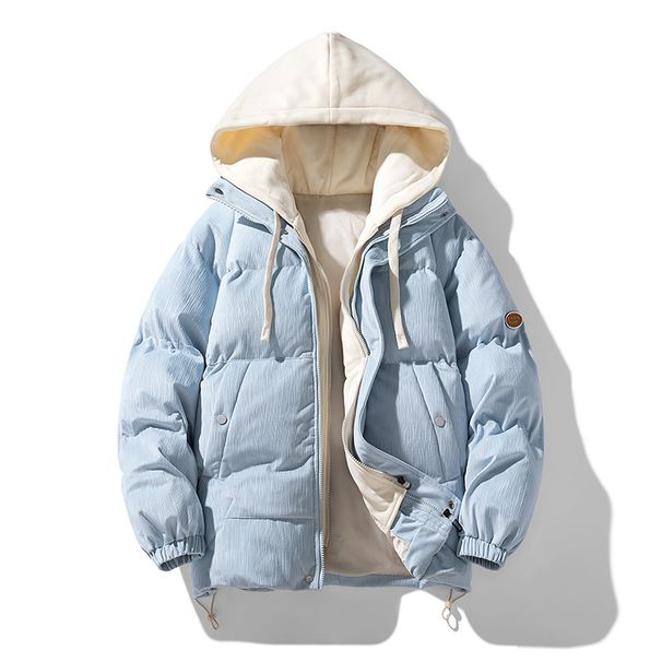 Doudoune à capuche en velours côtelé synthétique deux pièces - Manteau matelassé chaud d'hiver pour hommes et femmes (noir, beige, bleu ciel, vert kaki, café, S-Xxxl)_voghion.com