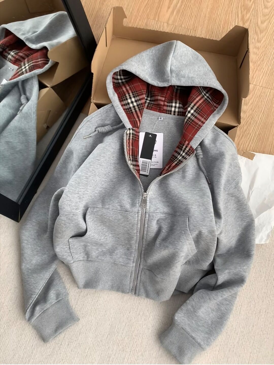 Abbigliamento maschile Giacca corta con cerniera per donna Coreana chic primavera e autunno American retrò con cappuccio patchwork tops all'ingrosso di tendenza transfrontaliera_voghion.com