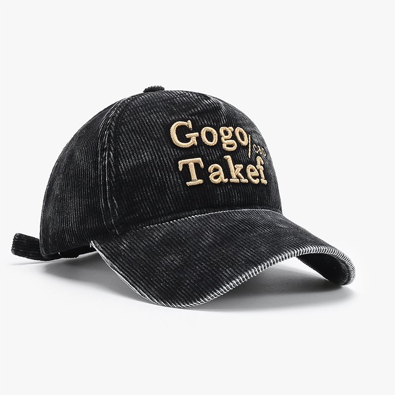 Versione coreana del berretto da baseball unisex retrò con ricamo primaverile e autunnale, in velluto a coste lavato, con lettere, all'ingrosso_voghion.com