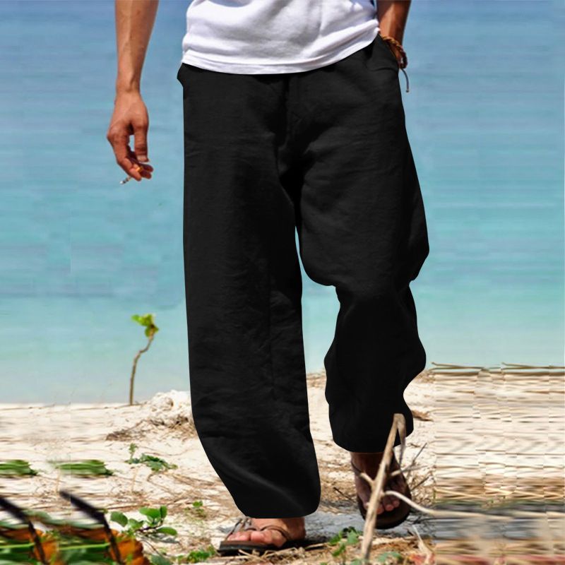 Vêtements pour hommes, pantalons décontractés en coton et chanvre, ample, corde en coton et chanvre, lampe hip hop, jambes larges, pantalons droits, vêtements pour hommes_voghion.com