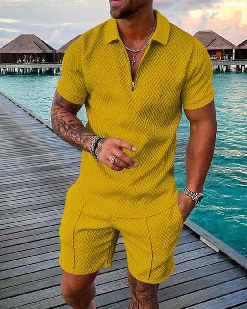 Hot nieuwe heren bedrukt poloshirt set reverskraag korte mouw trui casual heren T-shirt_voghion.com
