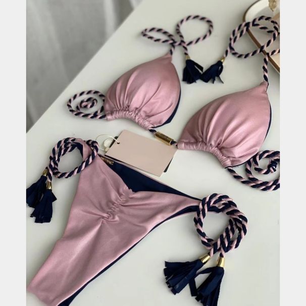 Maillot de bain deux pièces Verve 2025, couleur unie, style brésilien taille basse, pour femme_voghion.com