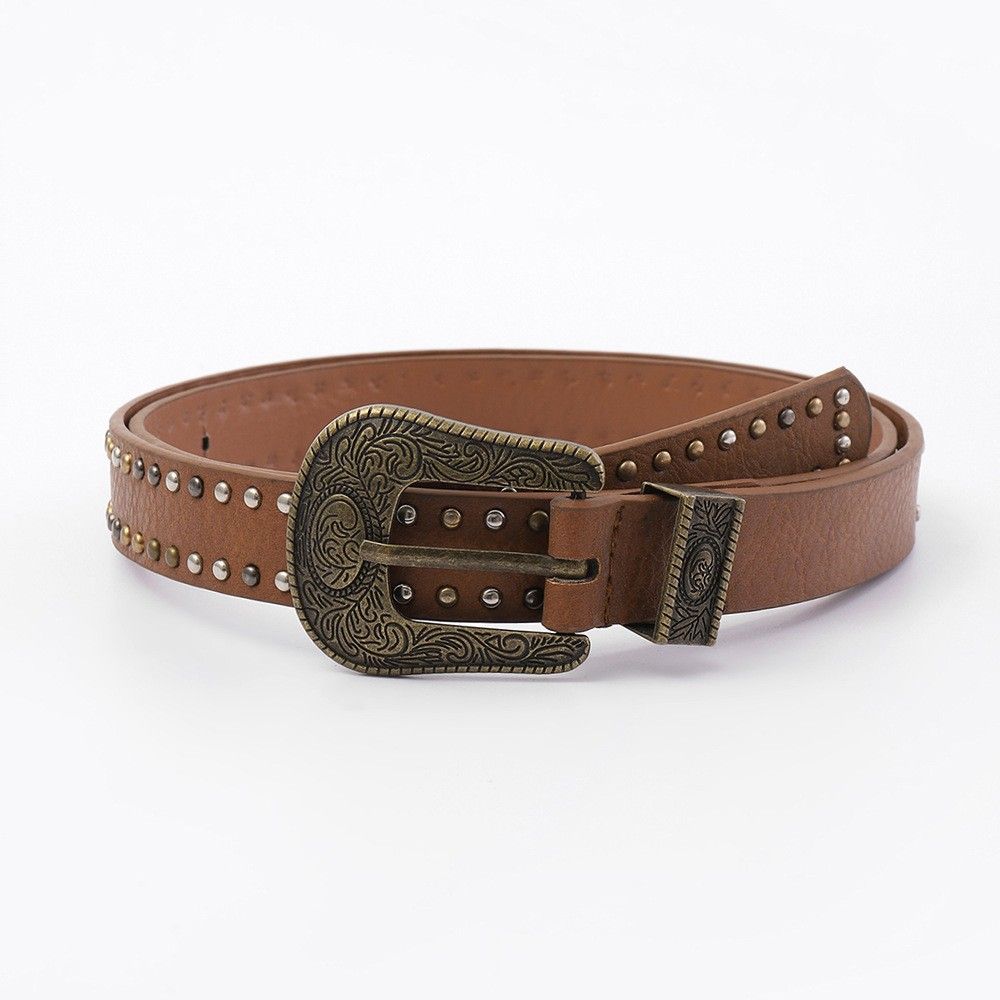 Retro-Nietengürtel in gemischten Farben, Damenmode, Persönlichkeit, fortschrittlich, vielseitig, passender Jeansgürtel, Dekorationstrend_voghion.com