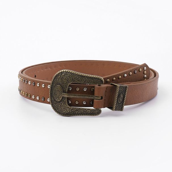 Retro-Nietengürtel in gemischten Farben, Damenmode, Persönlichkeit, fortschrittlich, vielseitig, passender Jeansgürtel, Dekorationstrend_voghion.com