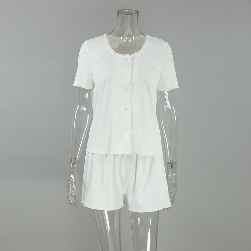 Dames nachtkleding gebreide gestreepte zoom korte mouwen pyjama shorts tweedelige pyjama_voghion.com