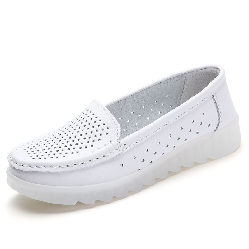 Loftkëssen Infirmière Schong Damen bequem Soft Sole Atem rutschlos flaach Heel Déck Sole Work Medical Kleng Wäiss Schong_voghion.com