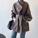 Khaki Stand Collar Trench For Women, British Style Spring And Autumn Casual Cocoon Shaped Coat, Small Height Waist_voghion.com