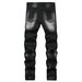 Men's Stretch Denim Pants – Distressed Black Colorblock Jeans (28-42, Mid-Rise Straight Fit With Raw Hem)_voghion.com