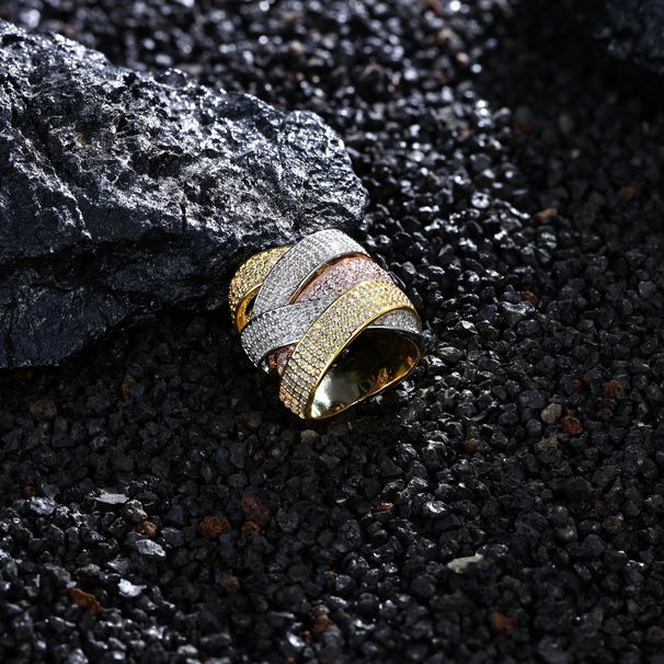 Light Luxury High-End Trendy Shiny Hip-Hop Style Unisex Gold-Plated Zircon Cuban Ring_voghion.com